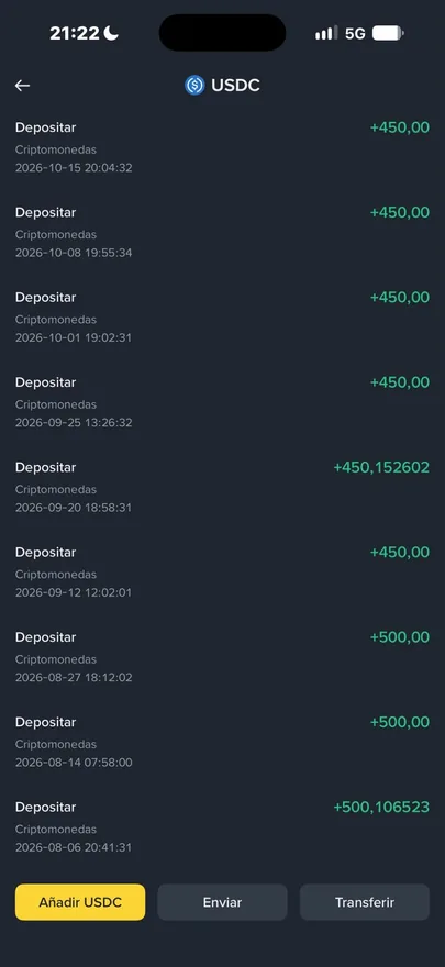Histórico de depósitos de agosto a outubro